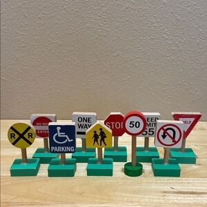 Colorful Wooden Traffic Sign Set of 10 to add to your block or car play
